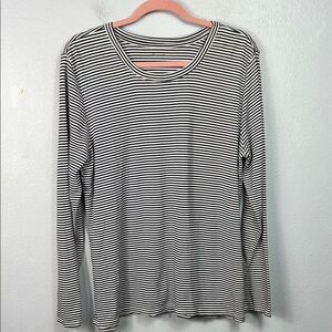 Eddie Bauer Navy Blue & White Stripe Long Sleeve Scoop Neck Ted Top XXL